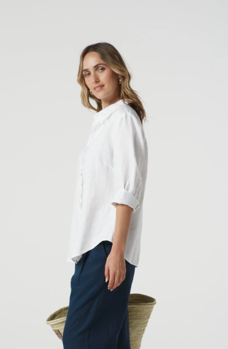 GOONDIWINDI LINEN FRILL SHIRT OPTICAL WHITE