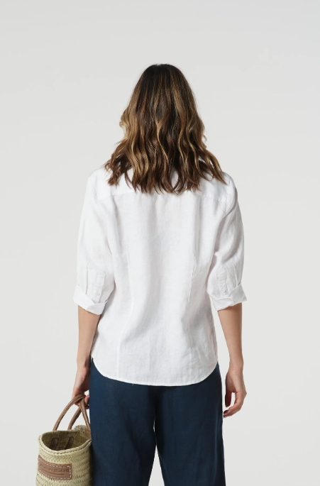GOONDIWINDI LINEN FRILL SHIRT OPTICAL WHITE