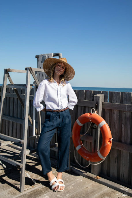 GOONDIWINDI LINEN FRILL SHIRT OPTICAL WHITE
