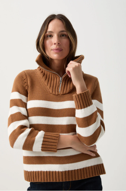 GOONDIWINDI STRIPE CHUNKY JUMPER BROWN/WINTER WHITE