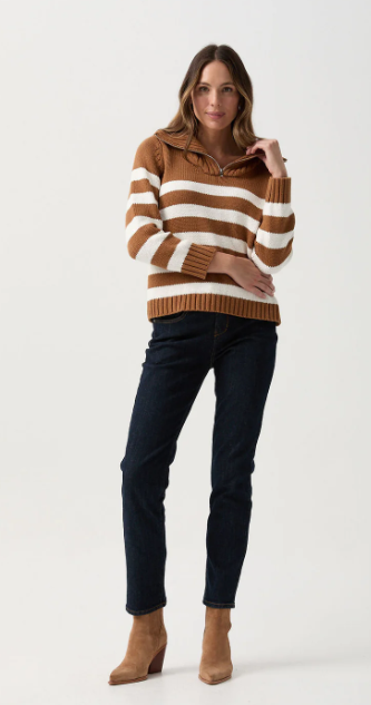 GOONDIWINDI STRIPE CHUNKY JUMPER BROWN/WINTER WHITE