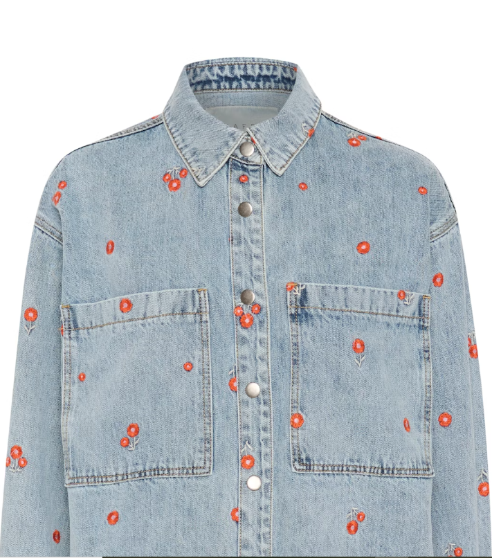 KAFFE KABABETH DENIM JACKET WITH RED FLOWER