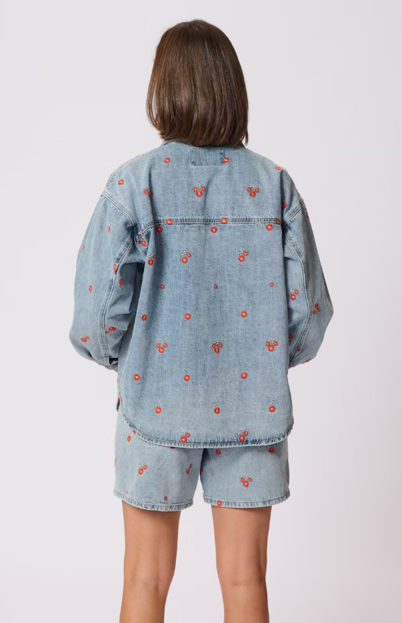 KAFFE KABABETH DENIM JACKET WITH RED FLOWER