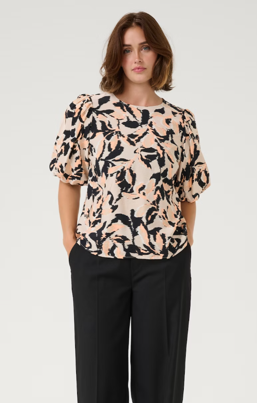 KAFFE KAPACO BLOUSE BEIGE/BLACK/BLUE BLURRY LEAF
