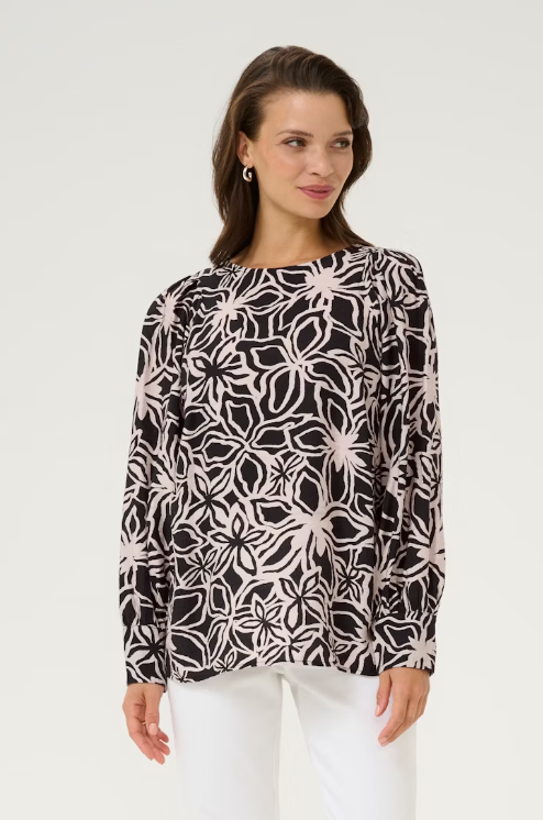 KAFFE KAHANNAH BLOUSE BLACK/LIGHT BEIGE FLOWER