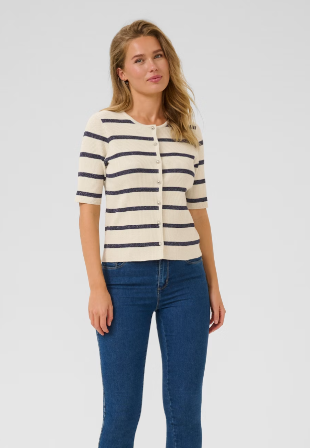 KAFFE  AMORITA CARDIGAN SILVER/BLUE