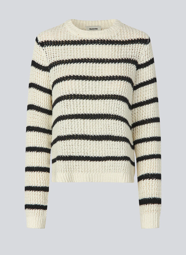 MODSTROM MADDIE STRIPE O-NECK WHITE/BLACK
