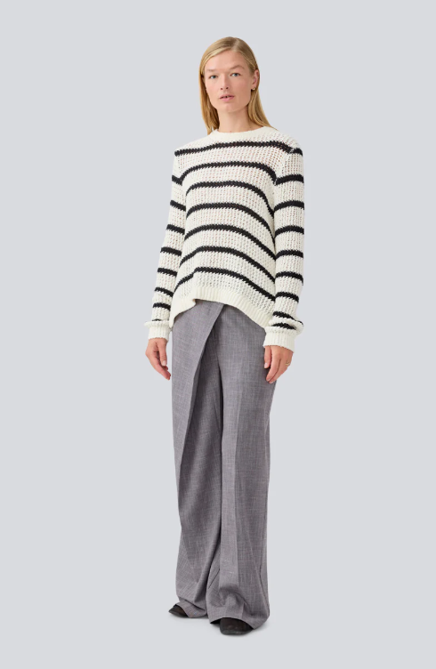 MODSTROM MADDIE STRIPE O-NECK WHITE/BLACK