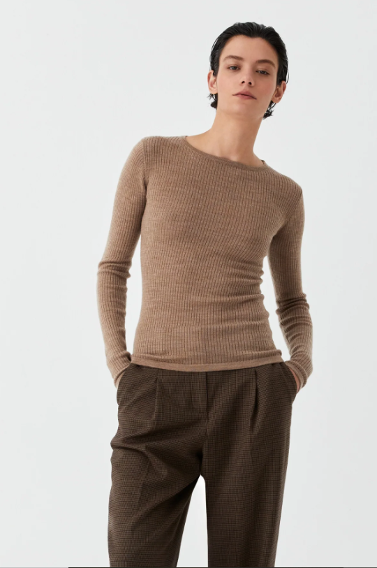 MORRISON MORRI MERINO RIB ROUND NECK COFFEE