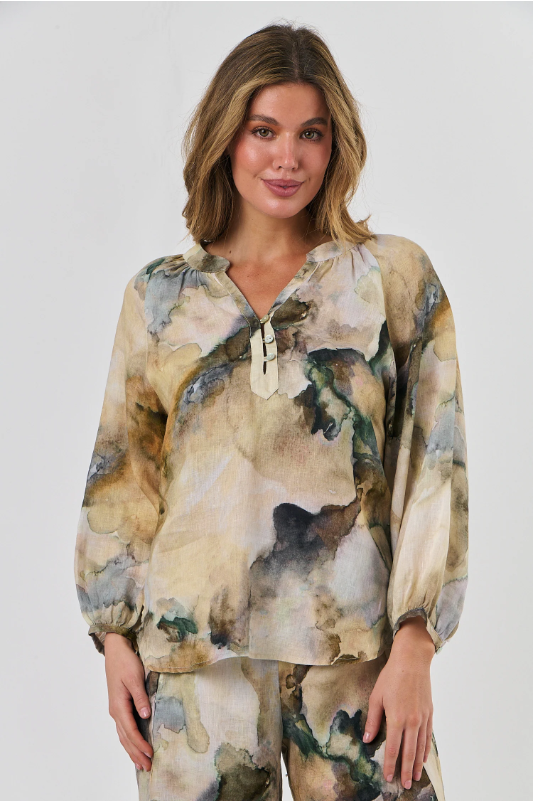 NATURALS BY O & J LONG SLEEVE TOP MARBLE