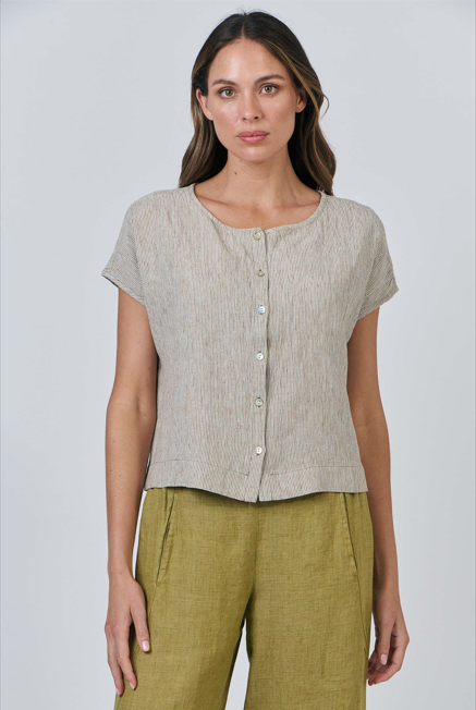 NATURALS CAP SLEEVE LINEN TOP BLISTER