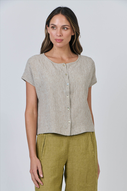 NATURALS CAP SLEEVE LINEN TOP BLISTER