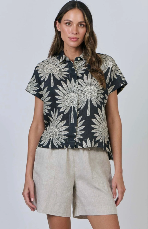 NATURALS S/S LINEN DATE PALM SHIRT