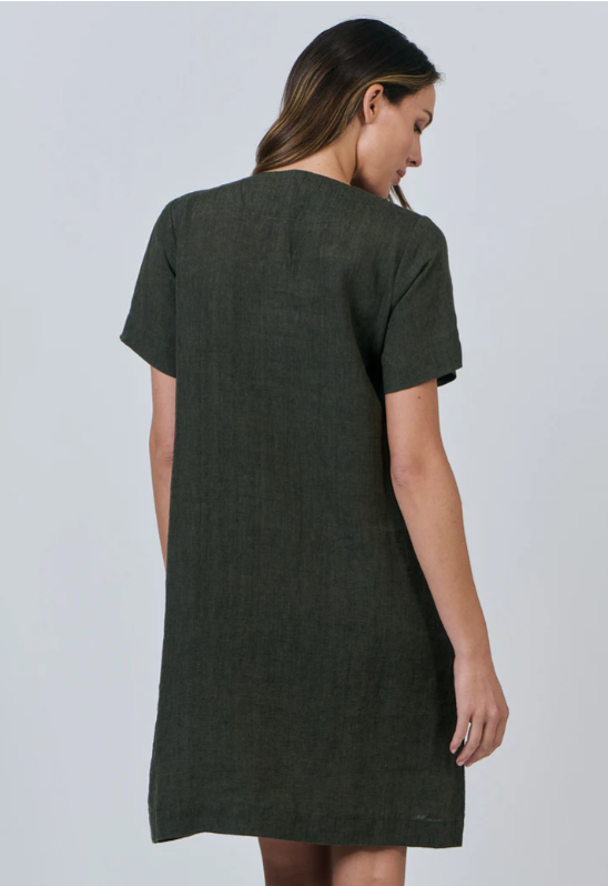 NATURALS BY O&J LINEN DRESS LICORICE