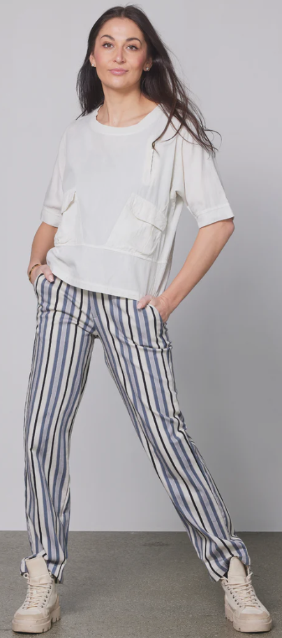 NU YUSI  STRIPE TROUSERS BLACK/SILVER