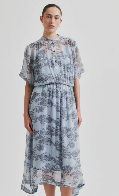 SECOND FEMALE MAJE PRINTED DRESS CASHMERE BLUE