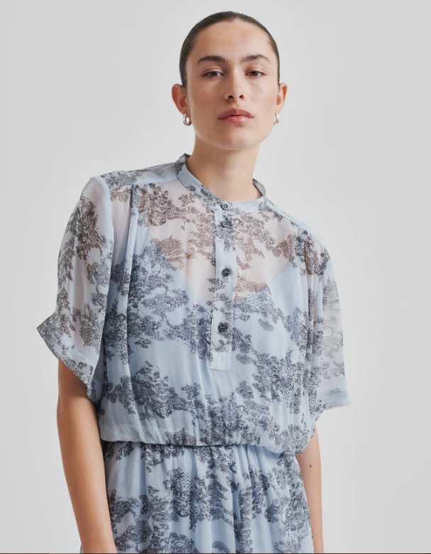 SECOND FEMALE MAJE PRINTED DRESS CASHMERE BLUE