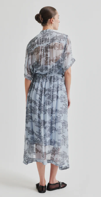 SECOND FEMALE MAJE PRINTED DRESS CASHMERE BLUE