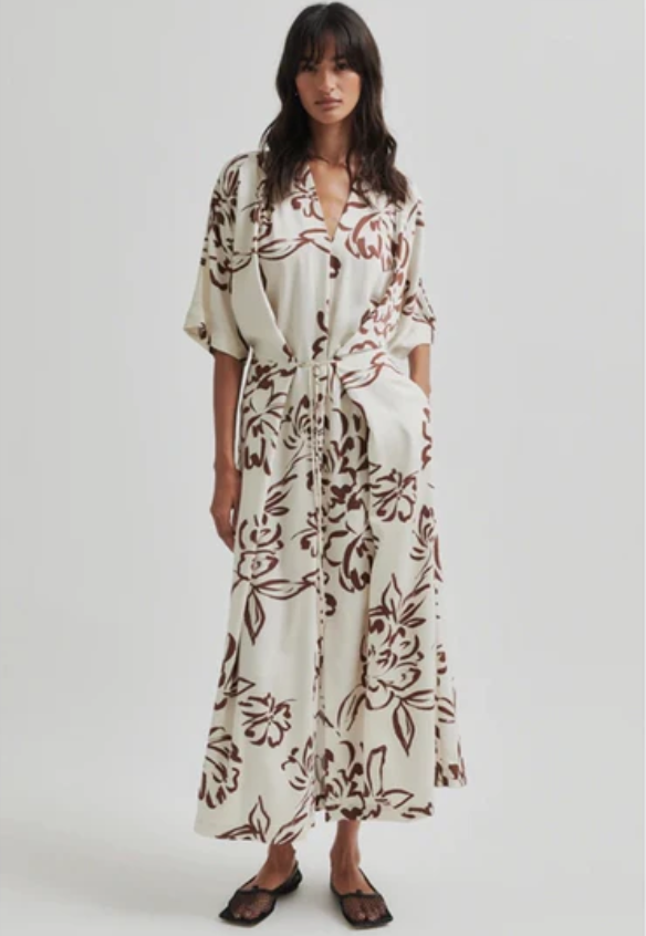 SECOND FEMALE BLOOMING FLORAL PRINT MIDI DRESS WHITE ALYSSUM