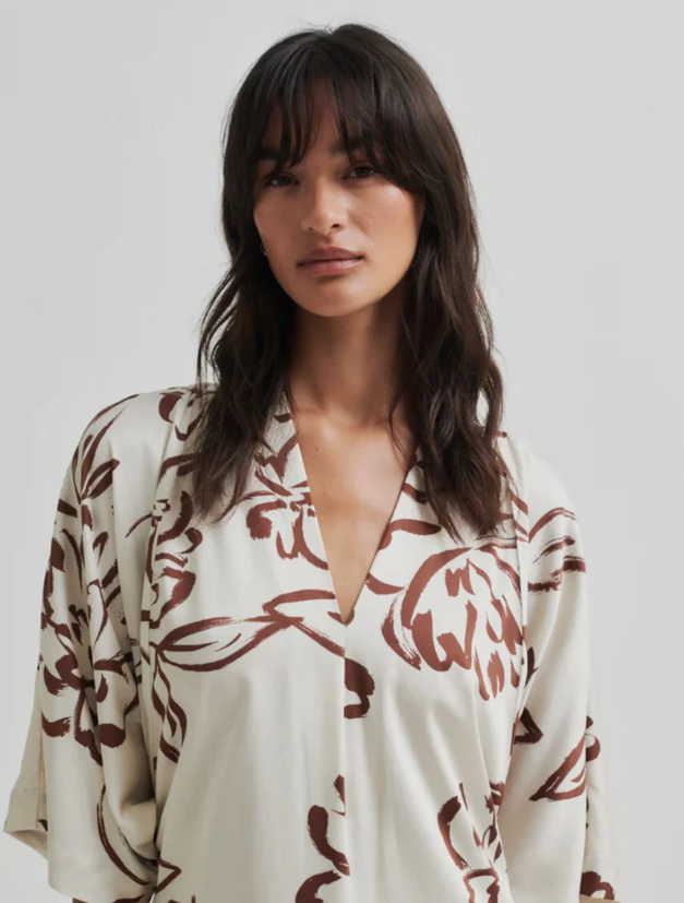 SECOND FEMALE BLOOMING FLORAL PRINT MIDI DRESS WHITE ALYSSUM