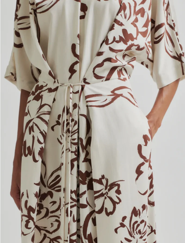 SECOND FEMALE BLOOMING FLORAL PRINT MIDI DRESS WHITE ALYSSUM