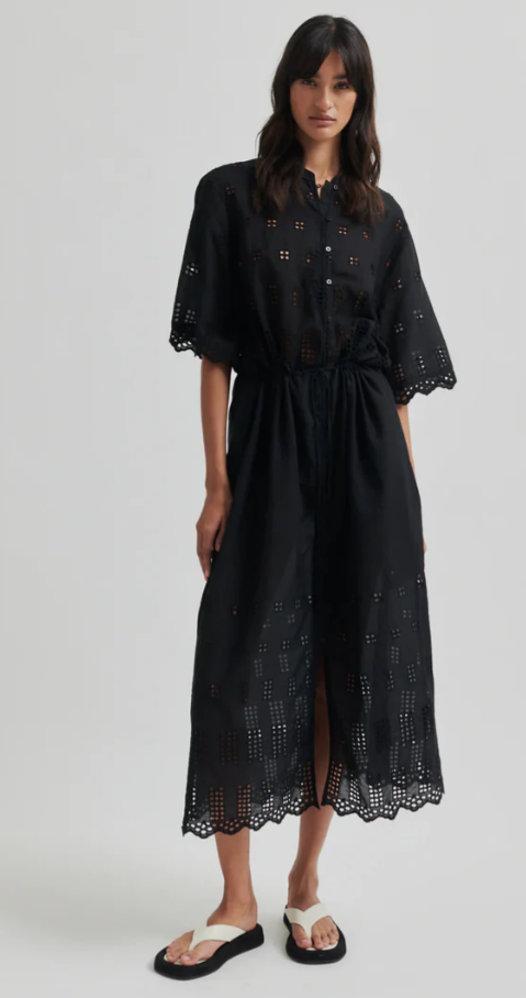 SECOND FEMALE ELENORE BRODERIE DRESS BLACK