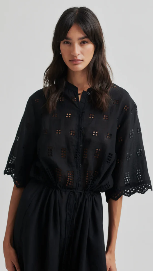 SECOND FEMALE ELENORE BRODERIE DRESS BLACK