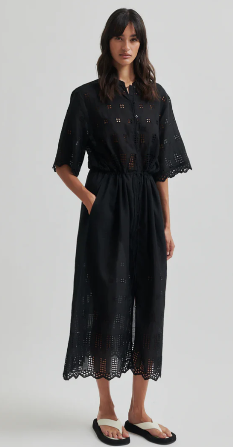 SECOND FEMALE ELENORE BRODERIE DRESS BLACK