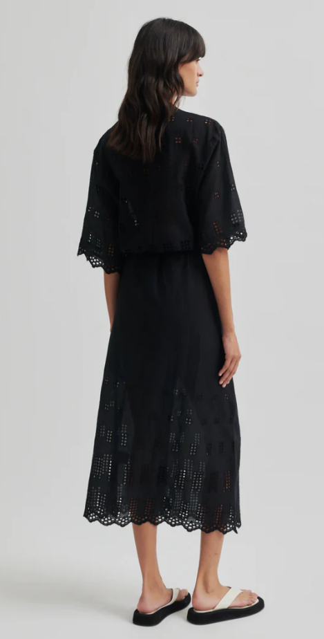 SECOND FEMALE ELENORE BRODERIE DRESS BLACK