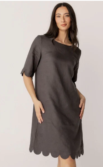 SEE SAW  LINEN DRESS SCALLOP EDGE CHARCOAL