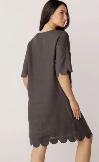 SEE SAW  LINEN DRESS SCALLOP EDGE CHARCOAL