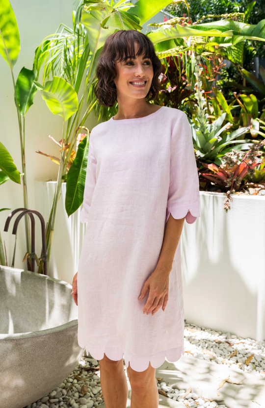 SEE SAW 100% LINEN SCALLOP EDGE PINK DRESS