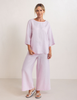 SEE SAW  LINEN 3/4 SL CURVED HEM TOP