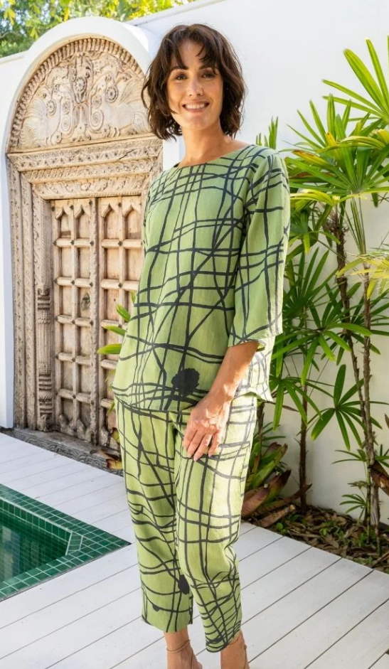 SEE SAW FLAT FRONT 7/8 LINEN PANTS