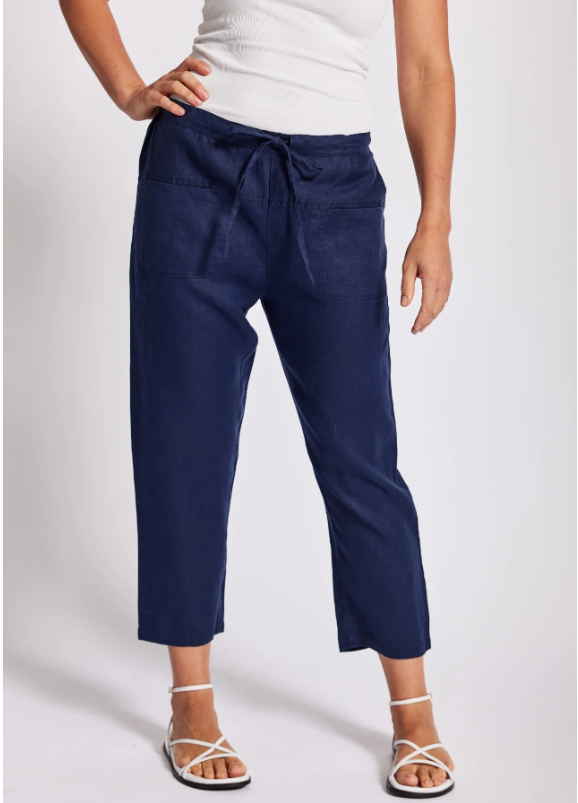 SEE SAW  100% LINEN NAVY DRAW STRING PANTS