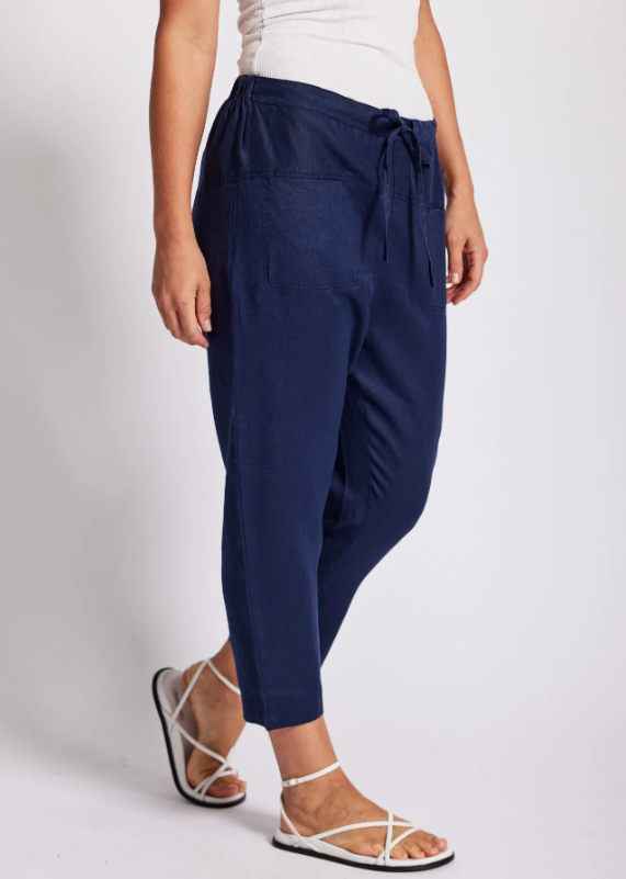 SEE SAW  100% LINEN NAVY DRAW STRING PANTS