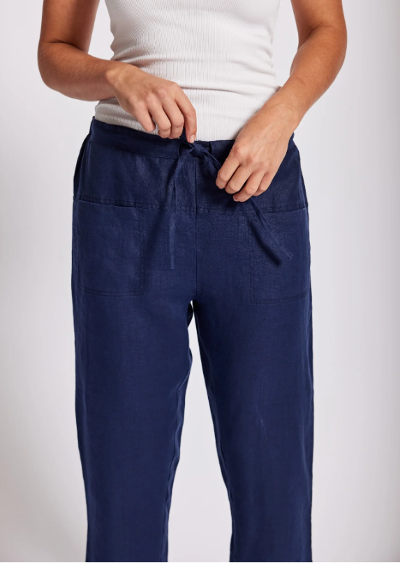 SEE SAW  100% LINEN NAVY DRAW STRING PANTS