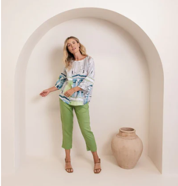 SEE SAW LINEN 3/4 SLEEVE HEM TOP ROME