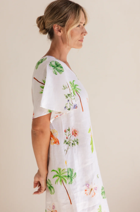 SEE SAW LINEN V NECK FLUTTER SLEEVE DRESS PARADISE