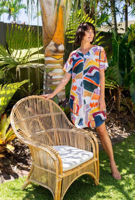 SEE SAW SOFT ABSTRACT DRESS LINEN/TENCEL