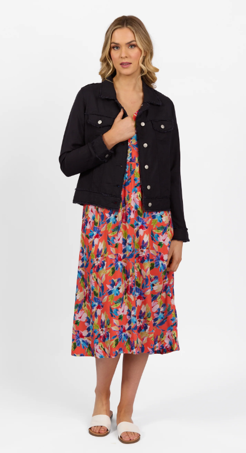 VASSALLI LINEN NAVY JACKET FRAYED SEAMS