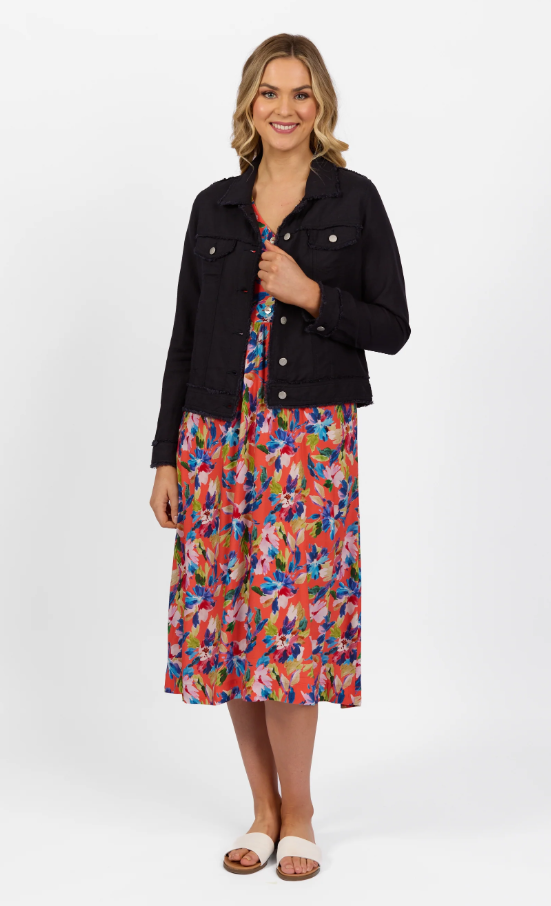 VASSALLI LINEN NAVY JACKET FRAYED SEAMS