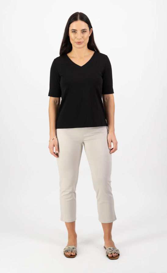 VASSALLI BLACK V NECK COTTON TOP