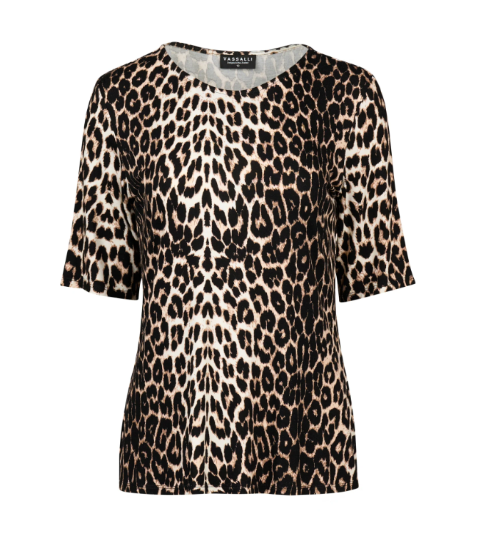 VASSALLI 3/4 SLEEVE ROUND NECK KNIT TOP LEOPARD
