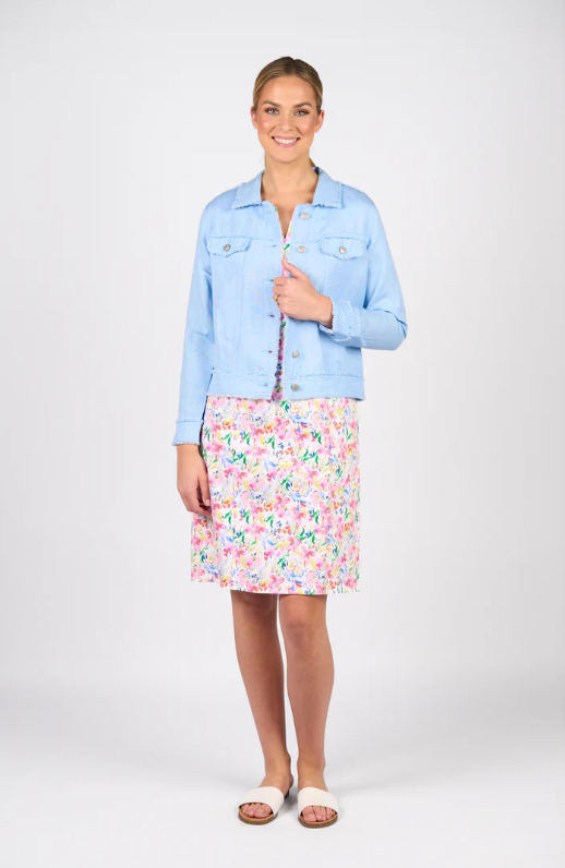 VASSALLI LINEN JACKET WITH FRAYED SEAMS SKY BLUE
