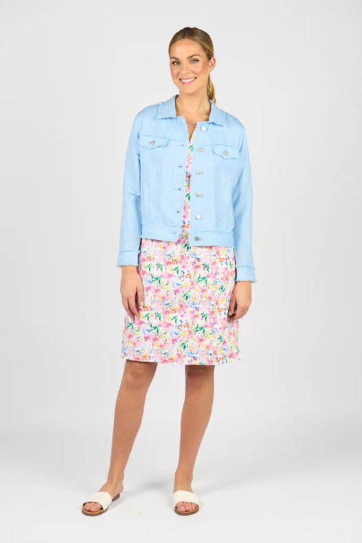 VASSALLI LINEN JACKET WITH FRAYED SEAMS SKY BLUE