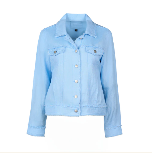 VASSALLI LINEN JACKET WITH FRAYED SEAMS SKY BLUE