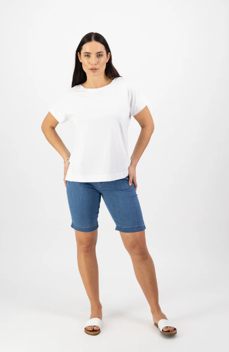 VASSALLI DROP SLEEVE STEPPED HEM TEE WHITE
