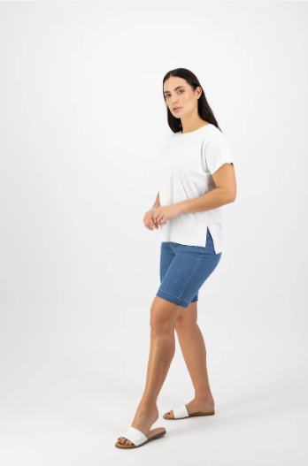 VASSALLI DROP SLEEVE STEPPED HEM TEE WHITE