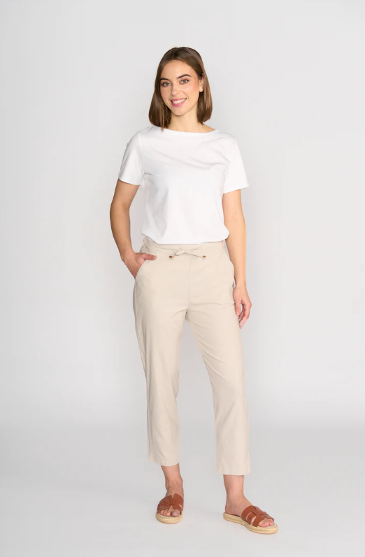 VASSALLI 7/8 COTTON ELASTIC WAIST STONE PANTS